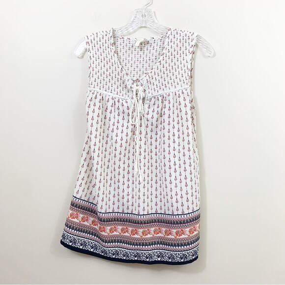 Japna Tops - Japna Floral Tassels Sleeveless Cream/Navy Tunic Top